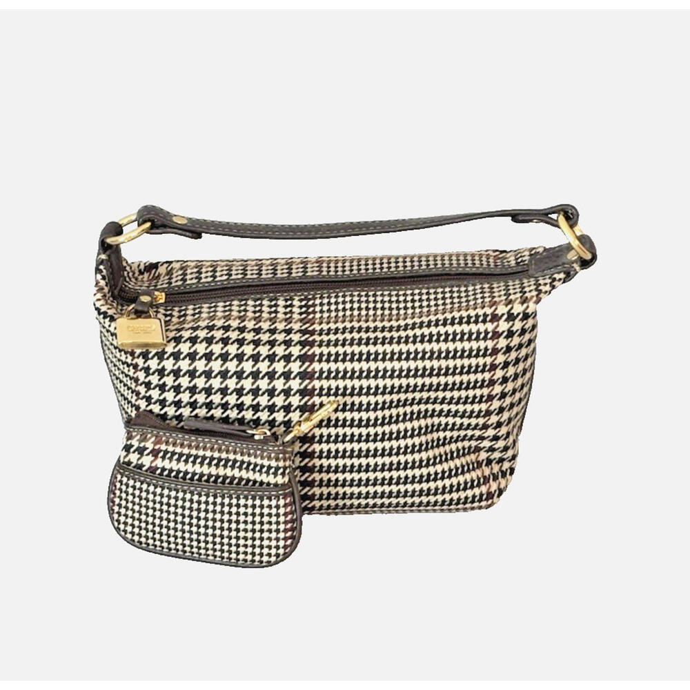 Chaps Ralph Lauren Brown Black Houndstooth Handbag Purse Key/Change Purse NWOT